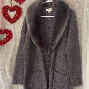 Knox Rose Gray Faux Fur Collar Jacket